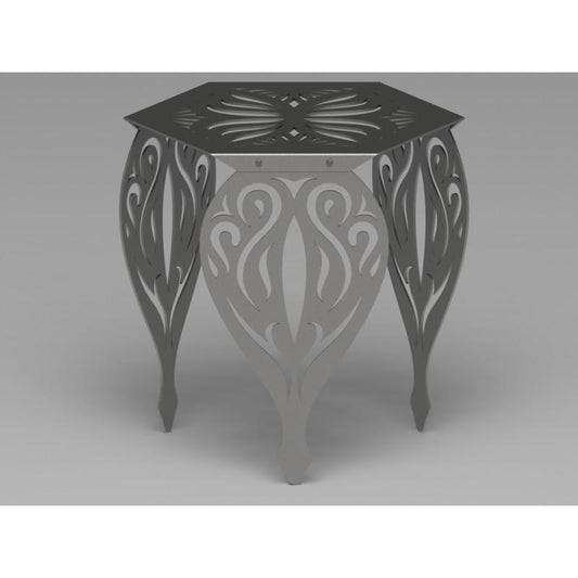 Hexagon Butterfly Table with Traditional Ornamental Style Scroll Legs-DXFforCNC.com-DXF Files cut ready cnc machines