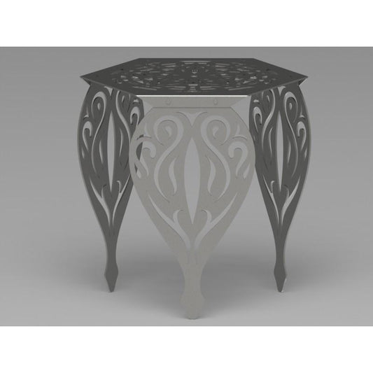 Hexagon Flower Table with Traditional Ornamental Style Scroll Legs-DXFforCNC.com-DXF Files cut ready cnc machines