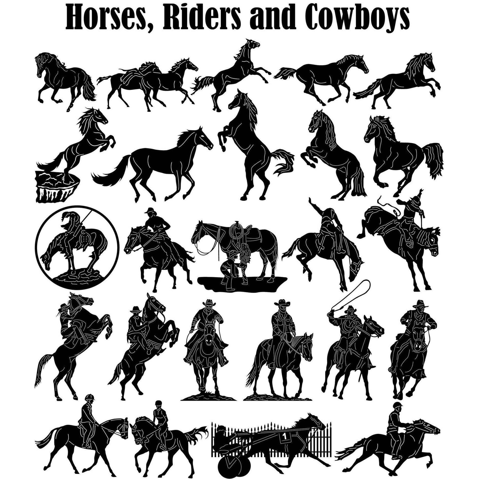 Horses, Riders and Cowboys-DXFforCNC.com-DXF Files cut ready cnc machines