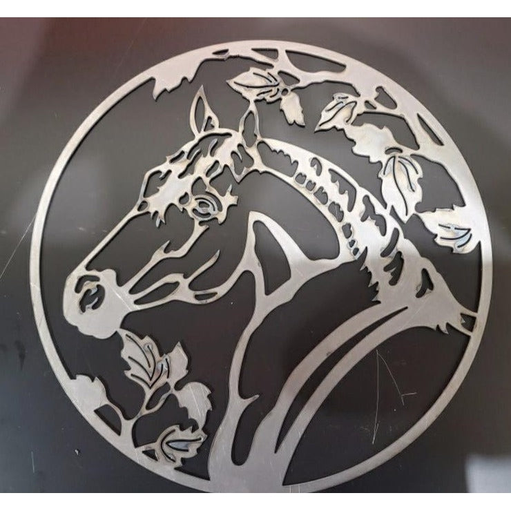 Horse Head and Ivy Leaves in Circle-DXF files cut ready for cnc machines-dxfforcnc.com