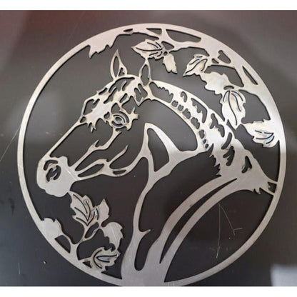 Horse Head and Ivy Leaves in Circle-DXF files cut ready for cnc machines-dxfforcnc.com