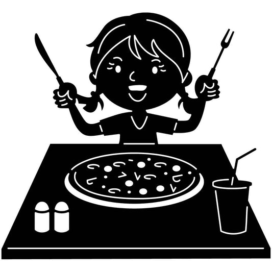 Kid Happy Eating Pizza-DXFforCNC.com