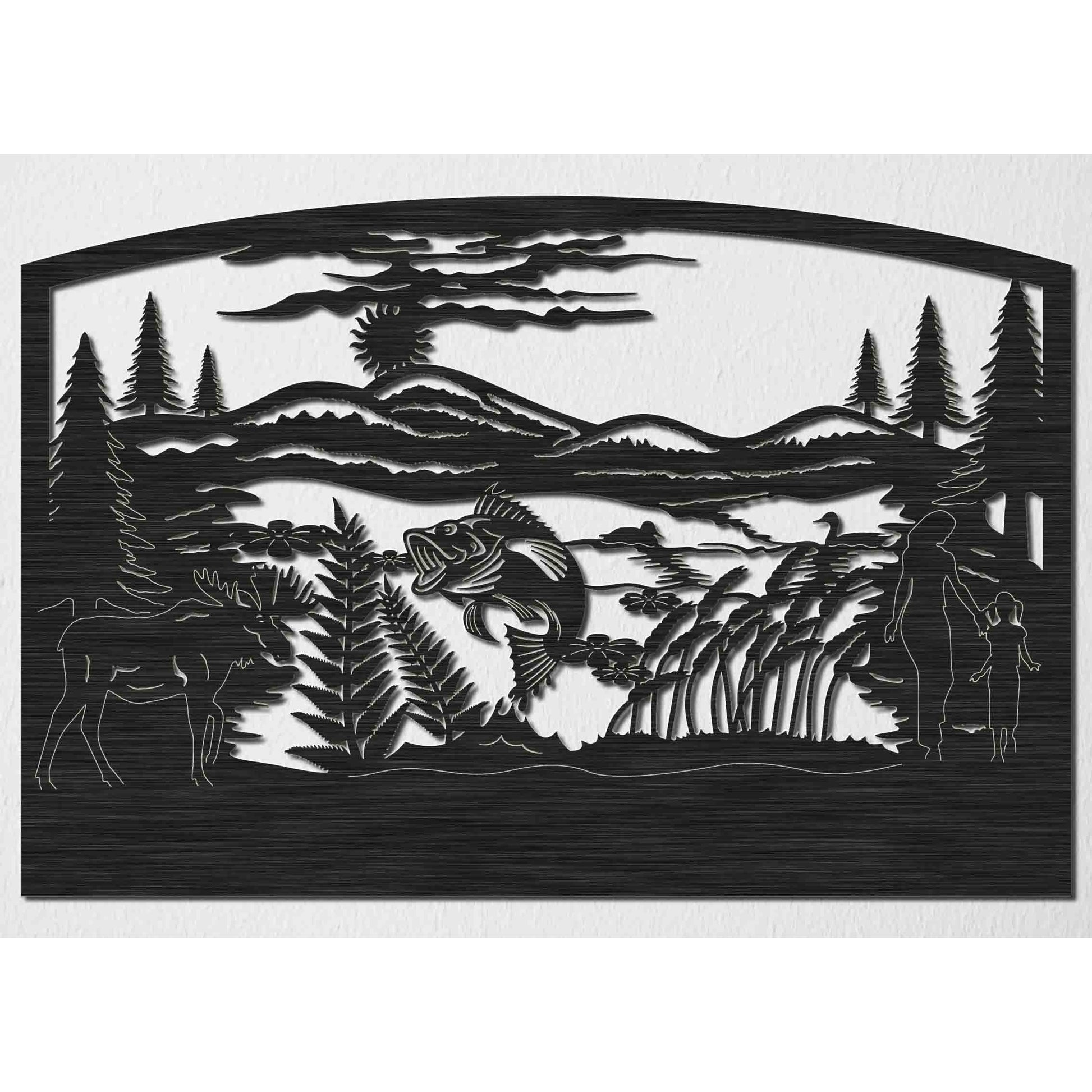 Lake of Fish and Loons with Hills, Moose and Trees Insert-DXFforCNC.com-DXF Files cut ready cnc machines
