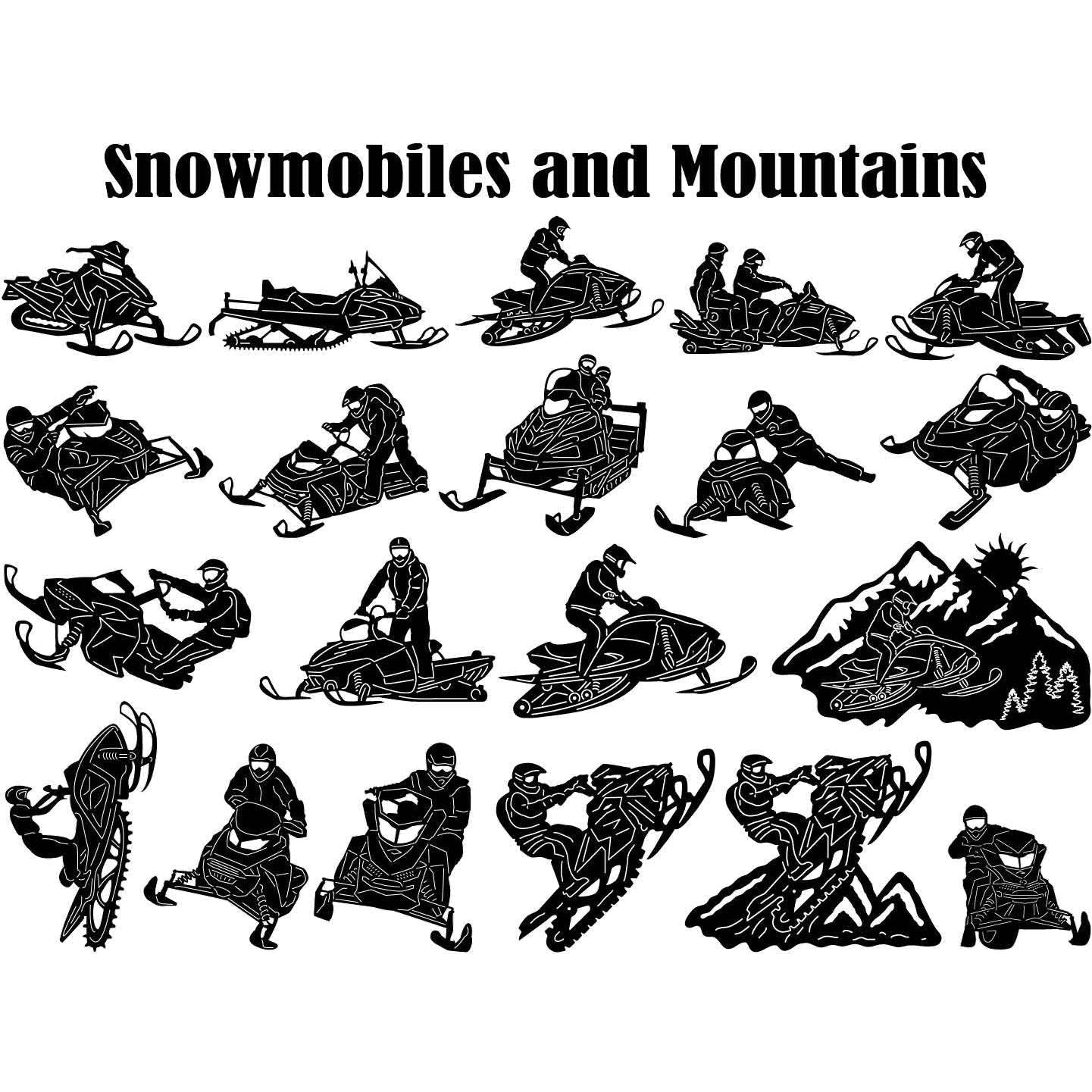 Snowmobile Rider Jumping and Mountains-DXFforCNC.com-DXF Files cut ready cnc machines
