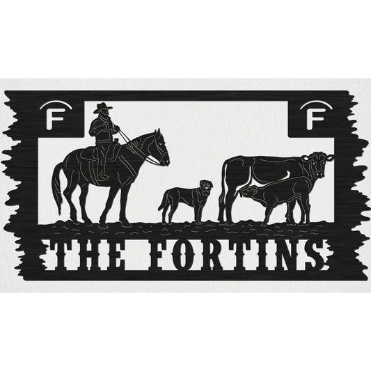 The FORTINS Sign Cowboy, Dog, Cow and Calf-DXFforCNC.com-DXF Files cut ready cnc machines