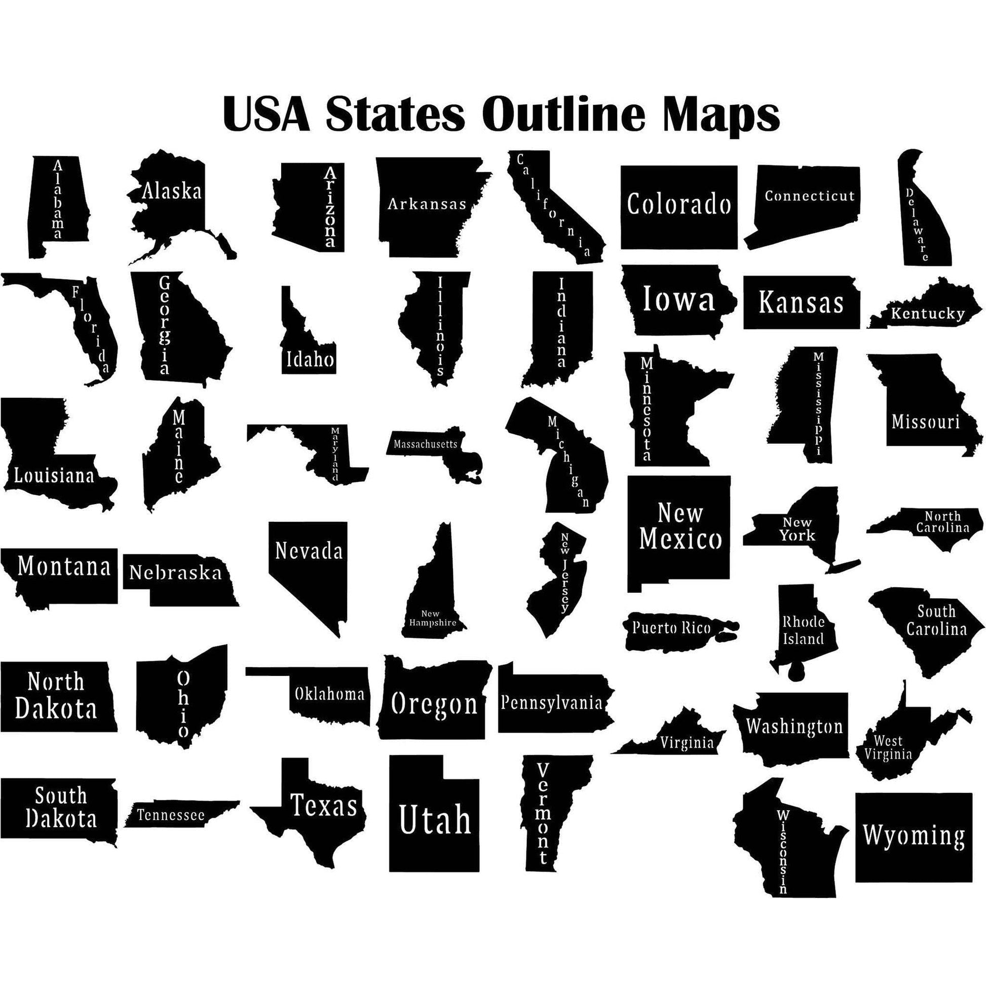 USA States Outline Maps-DXFforCNC.com-DXF Files cut ready cnc machines